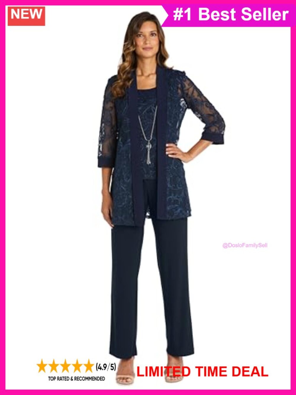 2-Piece Mock Jacket Soutache Pant Set 3/4 Sleeve Formal Party